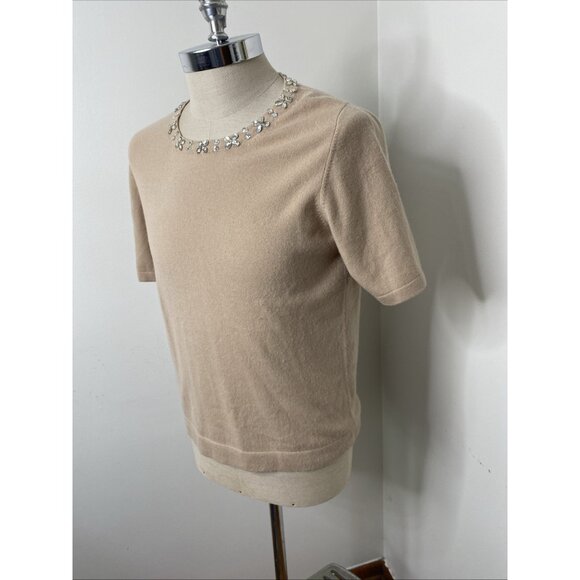Pure Collection Cashmere Sweater Jumper Womens US 12 UK 16 Tan Rhinestone Detail - Picture 4 of 7